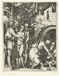 Kristus forlader helvede og befrier patriarker og profeter og andre Passion of Christ (serietitel) af Marcantonio Raimondi