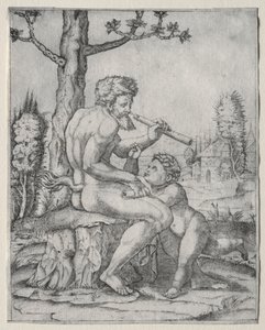 Faun og barn af Marcantonio Raimondi