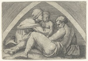 Hellig Familie under en bue af Marcantonio Raimondi