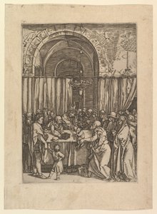 Ypperstepræst afviser offerlam fra Joachim, efter Dürer, ca. 1500-1534. af Marcantonio Raimondi