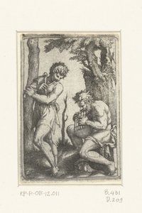 Ung hyrde med shawm og gammel hyrde med panfløjte af Marcantonio Raimondi
