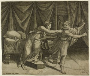 Josef og Potiphers kone af Marcantonio Raimondi