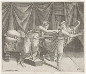Josef og Potifars hustru af Marcantonio Raimondi