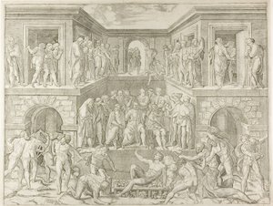 Saint Lawrences martyrium af Marcantonio Raimondi