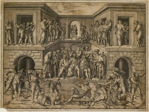 The Martyrium of St Lawrence, c1525 af Marcantonio Raimondi