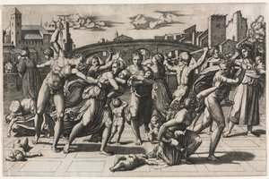 Massakren på de uskyldige uden grantræet, ca. 1513-1515. af Marcantonio Raimondi