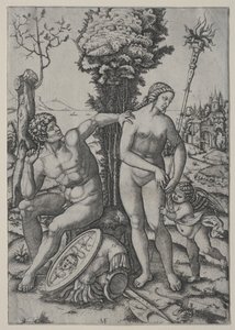Venus, Mars og Amor, 1508. af Marcantonio Raimondi