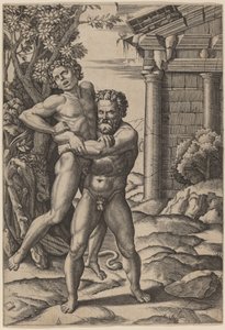 Hercules og Antaeus af Marcantonio Raimondi, after Raphael