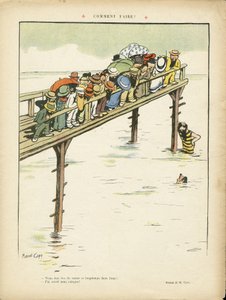 Illustration af Marcel Capy (1865-1941) i Le Lire, 24/08/12 - Hvordan gør man det? - Fritid, Arkitektur Byplanlægning, Marine Marine Seaside, Svømning Svømning Svømning, Crowd af Marcel Amable O.L. Capy