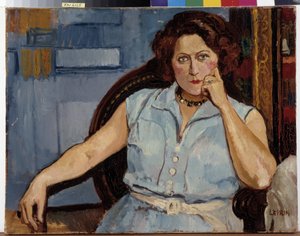 Portræt af siddende kvinde Maleri af Marcel Leprin (1891-1933) 20. århundrede Obligatorisk omtale: Samlingsfondens hilsener fra Provence, Marseille