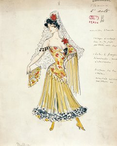 Frankrig, Paris, Skitse af kostume til flamencodansere for Carmen af Georges Bizet