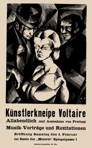 Plakat til åbningen af Cabaret Voltaire den 1916-02-05 - Marcel Slodki (1892-1944). Litografi af Marcel Slodki