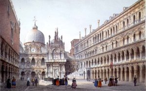Gården i Palazzo Ducale, Venedig, graveret af Brizeghel (litografi) af Marco (after) Moro
