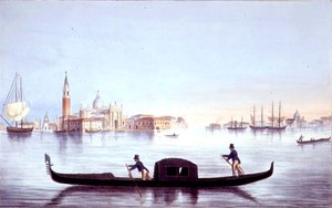 Venetiansk gondol, graveret af Brizeghel (litografi) af Marco (after) Moro