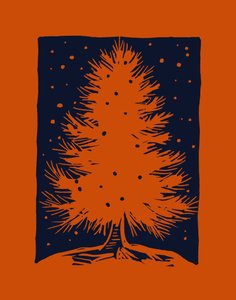 Rødt juletræ, 2023 (linoleum på papir) af Marco Campedelli