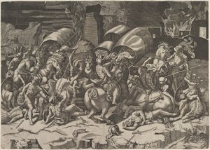Kamp med en Cutlass, ca. 1515-27. af Marco Dente