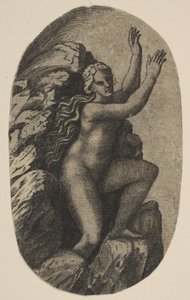 Eurydice stående nøgen på en sten, armene løftet til højre, ca. 1515-27.