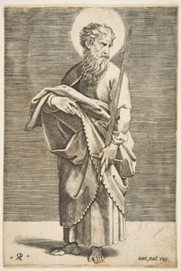 Sankt Paul ser til højre og holder et sværd og en bog, ca. 1515-27. af Marco Dente