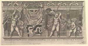 Mirror of Roman Magnificence: Bas-relief med tre amoriner, 1519. af Marco Dente
