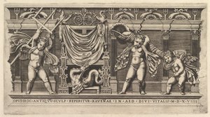The Mirror of Roman Magnificence: Bas-relief med tre amoriner, 1519 af Marco Dente