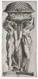 The Cassollette: Kvinder støtter en urne, ca. 1520-27. af Marco Dente
