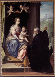 Sankt Benedikt forpligter klosteret Montecassino til Jesus og Maria Maleri af Marco Mazzaroppi af Marco Mazzaroppi
