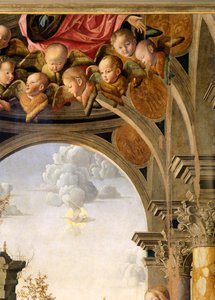 Engle, detalje fra Annunciation, af Marco Palmezzano (cirka 1460-1539)