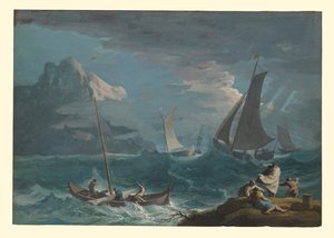 Fiskebåde i stormvejr af Marco Ricci