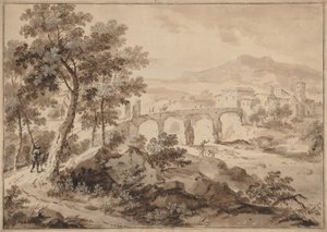 Landskab med bro, 1700-1729. af Marco Ricci