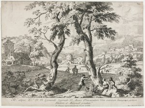 Udsigt over en landsby med figurer i forgrunden, 1723. af Marco Ricci