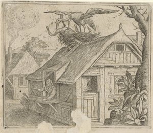 Fabel om storke og deres religion af Marcus Gheeraerts (I) (attributed to)