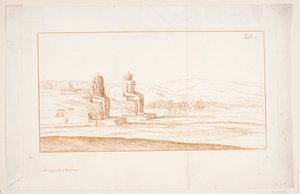Illustration til "Tegninger af nogle ruiner og kolossale statuer ved Theben i Egypten med en beretning om berømmelsen i et brev til Royal Society", London 1741