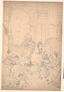 Udkast til maleriet: Danmark og Norge hylder Chr. VI (brændt med Christiansborg 1794)