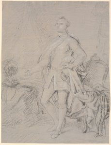 Udkast til portræt i helfigur. Forarbejde til Chr. VI.s familiebillede (Rosenborg)? Frederik d. V. som kronprins af Marcus Tuscher