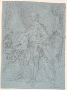 Udkast til portræt i helfigur. Forarbejde til Chr. VIs familiebillede (Rosenborg)? Frederik d. V. som kronprins af Marcus Tuscher
