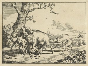 Orne angrebet af fire jagthunde Jagthunde (serietitel) af Marcus de Bye