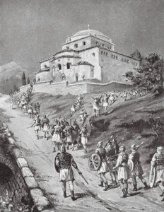 Byzantinske tropper på flugt foran normannerne (litografi) af Margaret (after) Dovaston