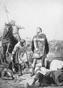 Alp Arslanis tilfangetagelse af kejser Romanus Diogenes i 1071 (litografi)