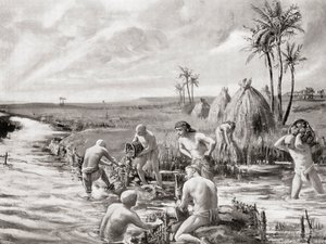 De første nybyggere i Babylonien drænede sumpene ved at bygge en dæmning, fra Hutchinson