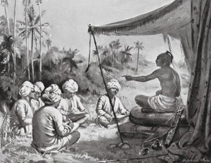 Kulottunga Chola instruerer sine landmålere, AD 1086 (litografi) af Margaret (after) Dovaston