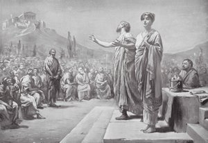 Perikles beder for Aspasia (litografi) af Margaret (after) Dovaston