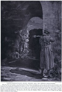 Kompagniets sergent major Seaman vandt et DCM for egenhændigt at have afværget et tysk angreb i februar 1915 (litografi) af Margaret Dovaston