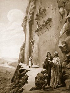 Darius overvåger sin inskription ved Behistun, illustration fra 