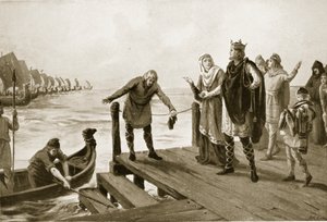 Edgar the Peaceable holder en flådeoversigt, illustration fra 
