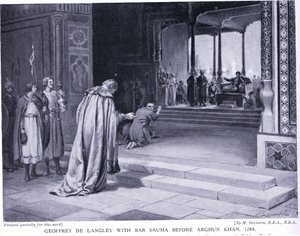 Geoffrey de Langley med Bar Sauma foran Arghun Khan 1288AD (litografi) af Margaret Dovaston