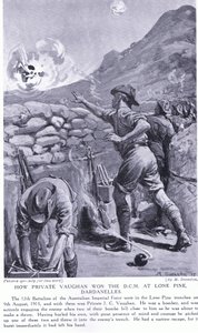 Hvordan menig Vaughan vandt DCM ved Lone Pine Dardanellerne august 1915 (litografi)