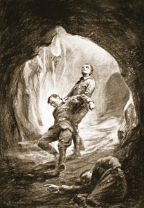 Menig Weston redder en kammerat, der er blevet overmandet af gas i en minegang (litografi) af Margaret Dovaston