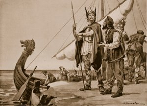 Rurik rejser til slavernes land, 862 (litografi) af Margaret Dovaston
