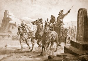 Tiglath-Pileser IV foran citadellet i Turushpa, illustration fra 