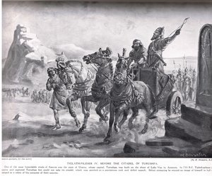 Tiglath-Pileser IV foran citadellet i Turushpa, illustration fra 